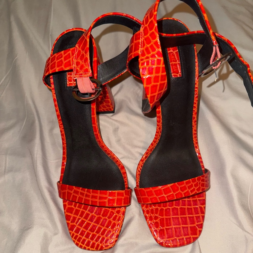 Red Croc-Embossed Women’s Sandals